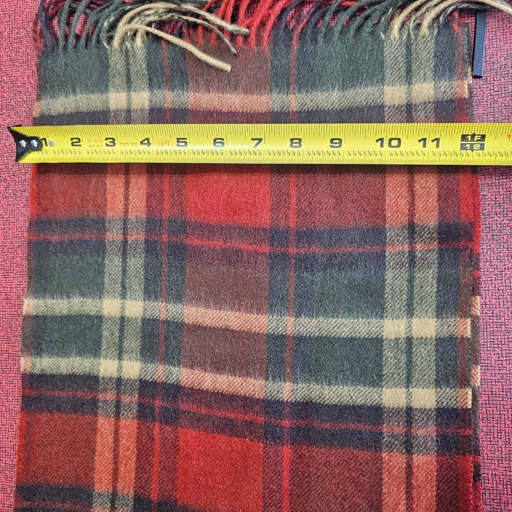 Club Room‎ Cashmere Tartan Plaid Scarf Orange Green Tan Fringe Unisex Classic